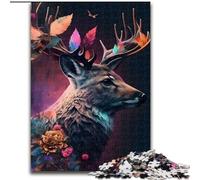 Puzzle da 1000 pezzi con cervi arcobaleno e fiori in legno, attività divertente per la casa 50x75cm, decorazione fai da te, regali per le vacanze che stimolano il cervello