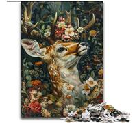 Puzzle da 1000 pezzi con cervi floreali, regali per adulti, giochi educativi fai da te, giocattoli con poster abbinato e foglio di quiz per età 14+ (50x75cm)