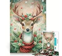 Puzzle da 1000 pezzi con cervo ad acquerello,bacche e sciarpa,ideale per ragazzi,gioco stimolante per la mente,montaggio sicuro e stabile,attività divertente per tutta la famiglia (38x26cm)