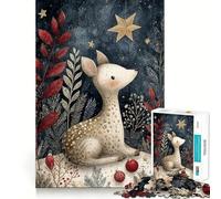 Puzzle da 1000 pezzi con cervo ad acquerello in una foresta invernale,gioco di concentrazione mentale,tagli di precisione,bordi lisci,attività rilassante per serate tranquille (38x26cm)
