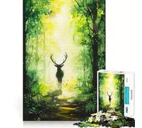 Puzzle da 1000 pezzi con cervo ad acquerello nella foresta Divertimento assicurato,taglio laser per un incastro perfetto Attività ideale per rafforzare i legami affettivi (38x52cm)
