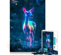 Puzzle da 1000 pezzi con cervo al neon nella foresta, ideale per ragazzi, per migliorare la memoria, rilassante e divertente, con design da assemblare, un regalo elegante (38x26cm)