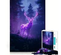 Puzzle da 1000 pezzi con cervo al neon nella foresta per adulti, gioco di logica e rilassamento, bordi affilati, regalo di alta qualità (38x52cm)