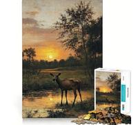 Puzzle da 1000 pezzi con cervo al tramonto, ideale per adulti, un gioco di allenamento mentale e divertimento condiviso, con taglio di precisione 38x52cm