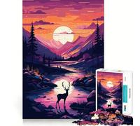 Puzzle da 1000 pezzi con cervo al tramonto tra le montagne, ideale per adulti, con effetto memoria, antistress e taglio preciso, perfetto per i desideri di Babbo Natale 38x52cm