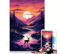 Puzzle da 1000 pezzi con cervo al tramonto tra le montagne, per adulti, gioco di puzzle, gioco di logica, calma e relax, decorazione murale 50x75cm