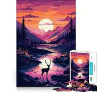 Puzzle da 1000 pezzi con cervo al tramonto tra le montagne, per adulti Gioco stimolante e divertente, taglio preciso, regalo speciale 38x26cm