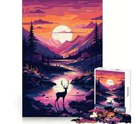 Puzzle da 1000 pezzi con cervo al tramonto tra le montagne, per adulti Gioco stimolante e divertente, taglio preciso, regalo speciale 38x26cm