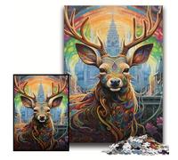 Puzzle da 1000 pezzi con cervo, arte psichedelica, puzzle in legno, 50x75cm, regalo per sfidare la mente, attività educativa per adolescenti