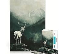 Puzzle da 1000 pezzi con cervo bianco in un paesaggio montano per adulti,divertente gioco di memoria,facile da assemblare,sicuro e adatto a tutta la famiglia (50x75cm)