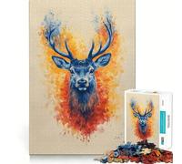 Puzzle da 1000 pezzi con cervo blu ad acquerello e bordi senza soluzione di continuità,gioco di logica e divertimento,ideale per momenti di svago,regalo artistico di Natale 50x75cm