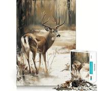 Puzzle da 1000 pezzi con cervo dalla coda bianca in un bosco invernale,gioco di concentrazione,tecnica di taglio professionale,hobby affascinante per i momenti di svago (50x75cm)