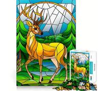 Puzzle da 1000 pezzi con cervo della foresta dai colori vivaci,ispirato all'arte delle vetrate,per adulti Gioco divertente e stimolante,facile da assemblare e perfetto per tutta la famiglia (50x75cm)