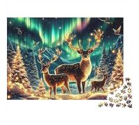 Puzzle da 1000 pezzi con cervo e aurora boreale nella foresta, gioco educativo per adulti, bellissima decorazione, difficile e stimolante, ideale come regalo di compleanno. 70x50 cm/1000 pezzi