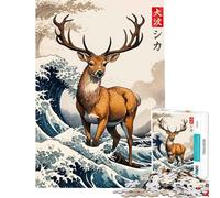 Puzzle da 1000 pezzi con cervo e grande onda ideale per adulti antistress per sviluppare analisi e logica un'attività divertente da fare a casa (dimensioni 38x52cm)