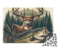Puzzle da 1000 pezzi con cervo e pesce grosso, gioco educativo per adulti, decorazione per la casa, difficile e stimolante, ideale per compleanni di uomini e donne, 52x38 cm.