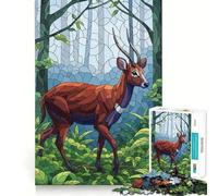 Puzzle da 1000 pezzi con cervo in stile vetrata nella foresta, ideale per ragazzi, gioco di abilità mentale, svago e divertimento, design elegante, regalo perfetto 38x52cm