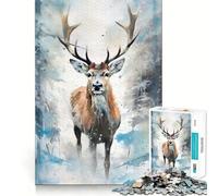 Puzzle da 1000 pezzi con cervo innevato ad acquerello per adolescenti, ideale per rafforzare la memoria, calmare e rilassare, con bordi lisci, (38x26cm)