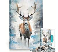 Puzzle da 1000 pezzi con cervo innevato ad acquerello per adulti, gioco di puzzle per esercitare la mente, giocattolo per il legame familiare, taglio di precisione, regalo creativo (38x52cm)