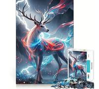 Puzzle da 1000 pezzi con cervo mistico e luci al neon per ragazzi, giocattolo rilassante e divertente, opera d'arte da collezione (38x52cm)