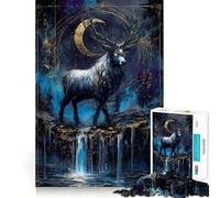 Puzzle da 1000 pezzi con cervo mistico e luna crescente per adolescenti, ideale per migliorare la memoria, hobby tranquillo, bordi precisi, regalo di compleanno (38x52cm)
