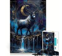 Puzzle da 1000 pezzi con cervo mistico e luna crescente per adulti, gioco di concentrazione e divertimento tranquillo, bordi netti, ideale come regalo di Babbo Natale (38x26cm)