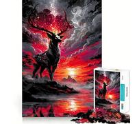 Puzzle da 1000 pezzi con cervo mistico in un paesaggio rosso per adolescenti, rompicapo rilassante, arte da assemblare, regalo di alta qualità (50x75cm)