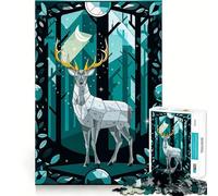 Puzzle da 1000 pezzi con cervo mistico in una scena notturna cristallina, per adulti, gioco di logica, rilassante e divertente, con taglio perfetto, regalo elegante (50x75cm)