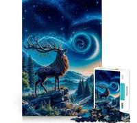 Puzzle da 1000 pezzi con cervo mistico sotto un cielo stellato per adulti, gioco di logica e rilassamento, bordi affilati, regalo di alta qualità (38x52cm)