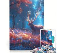 Puzzle da 1000 pezzi con cervo nella foresta di lucciole, gioco per famiglie, regalo di compleanno, con poster e foglio di curiosità abbinati 38x26cm