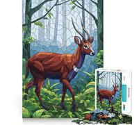 Puzzle da 1000 pezzi con cervo nella foresta in stile vetrata, per adulti e ragazzi, gioco cognitivo, svago divertente, assemblaggio di motivi, regalo festivo 38x26cm