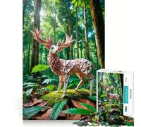 Puzzle da 1000 pezzi con cervo origami nella foresta per ragazzi, puzzle di memoria, leggero, rilassante, immagine da assemblare, (38x52cm)