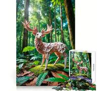 Puzzle da 1000 pezzi con cervo origami nella foresta per ragazzi, puzzle di memoria, leggero, rilassante, immagine da assemblare, (38x52cm)