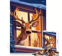Puzzle da 1000 pezzi con cervo stilizzato che guarda fuori dalla finestra, ideale per adulti, stimolante per la mente e per un passatempo rilassante Taglio di alta qualità Un'ottima idea regalo