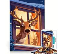Puzzle da 1000 pezzi con cervo stilizzato che guarda fuori dalla finestra,pezzi ben definiti,gioco per lo sviluppo delle capacità cognitive,divertimento e relax,decorazione natalizia (38x26cm)