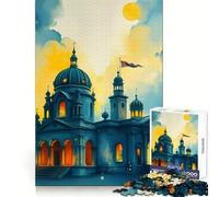 Puzzle da 1000 pezzi con chiesa ad acquerello al tramonto per adulti, esercizio di ragionamento, svago rilassante, incastro perfetto, regalo stagionale (38x26cm)
