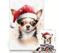 Puzzle da 1000 pezzi con Chihuahua e cappello di Babbo Natale,taglio preciso,divertimento per la mente,divertimento per rallentare il tempo,decorazione natalizia da parete (38x26cm)