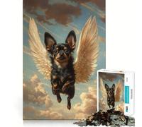 Puzzle da 1000 pezzi con Chihuahua nero e ali d'angelo,incastro perfetto,attività di gioco intelligente,divertimento per il tempo libero,regalo di compleanno 50x75cm