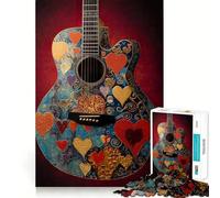 Puzzle da 1000 pezzi con chitarra acustica a tema cuore, ideale per ragazzi, stimola la memoria, favorisce il relax, facilita il taglio e dona un tocco artistico (38x26cm)