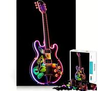 Puzzle da 1000 pezzi con chitarra al neon per adulti, gioco intelligente e rilassante, assemblaggio di motivi, regalo elegante (38x26cm)