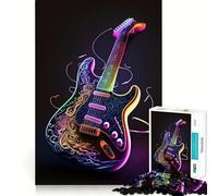 Puzzle da 1000 pezzi con chitarra al neon per adulti, gioco per allenare la mente, antistress, artistico, da assemblare, regalo per festival (38x52cm)