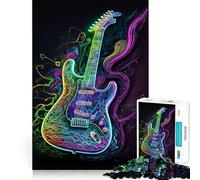 Puzzle da 1000 pezzi con chitarra al neon per adulti, gioco per allenare la mente, divertente e rilassante, opera d'arte da assemblare (38x52cm)