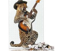 Puzzle da 1000 pezzi con chitarra e leopardo, gioco educativo, giocattolo, decorazione per la famiglia, adulti, impegnativo, 1000 pezzi (38x26 cm)
