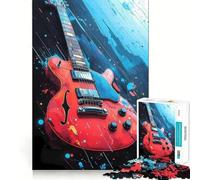 Puzzle da 1000 pezzi con chitarra elettrica rossa, tema musicale, per adulti e ragazzi, gioco di abilità, rilassante e divertente, con bordi precisi, ideale come regalo per le festività (38x52cm)