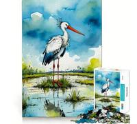 Puzzle da 1000 pezzi con cicogna ad acquerello per ragazzi,gioco stimolante per la mente,incastro perfetto senza spazi vuoti,rilassante attività di gruppo al chiuso (50x75cm)