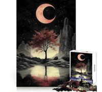 Puzzle da 1000 pezzi con cielo notturno e luna rossa, paesaggio giapponese, ideale per adolescenti Puzzle che stimola la memoria, gioco rilassante, bordi netti, regalo di alta qualità (38x26cm)