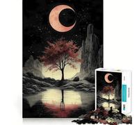 Puzzle da 1000 pezzi con cielo notturno e luna rossa, paesaggio giapponese, ideale per adolescenti Puzzle che stimola la memoria, gioco rilassante, bordi netti, regalo di alta qualità (38x26cm)