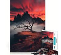 Puzzle da 1000 pezzi con cielo rosso e silhouette di albero, ideale per ragazzi, che stimola la memoria, allevia la tensione e rappresenta un'opera d'arte raffinata dai bordi netti (50x75cm)