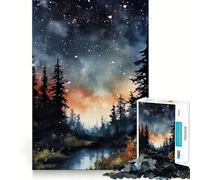 Puzzle da 1000 pezzi con cielo stellato ad acquerello per adulti, ideale per migliorare la memoria, il tempo libero e ottenere un risultato preciso, perfetto come regalo per le festività 38x26cm