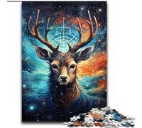 Puzzle da 1000 pezzi con cielo stellato e cervi, in cartone, regalo per sfidare il cervello, attività educativa per adolescenti, 1000 pezzi(26x38cm)